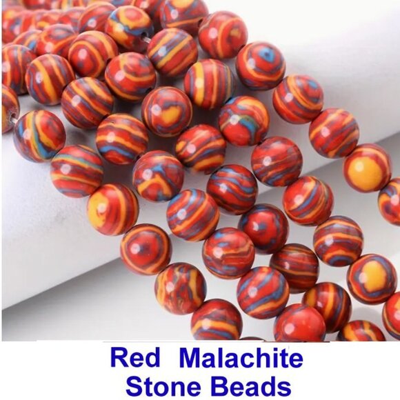 Red Colorful Malachite Stone Beads  15" Strand - Picture 1 of 2
